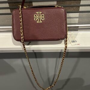 Tory burch britten box crossbody New small top handle case claret /burgundy